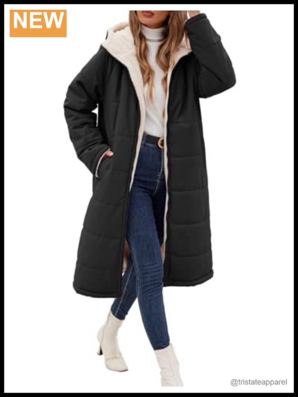 Reversible Sherpa Fleece Lined Long Puffer Coat Hooded Winter Jacket